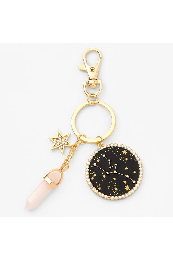 Tween Accessories Zodiac Keyring with Gemstone Star and Pink Crystal, Taurus