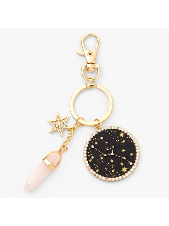 Tween Accessories Zodiac Keyring with Gemstone Star and Pink Crystal, Taurus