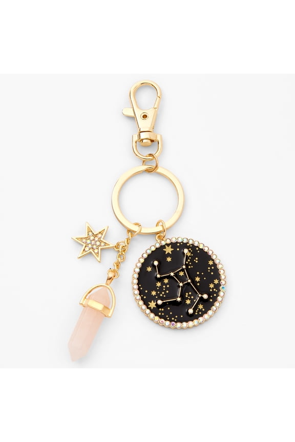 Tween Accessories Zodiac Keyring with Gemstone Star and Pink Crystal, Virgo