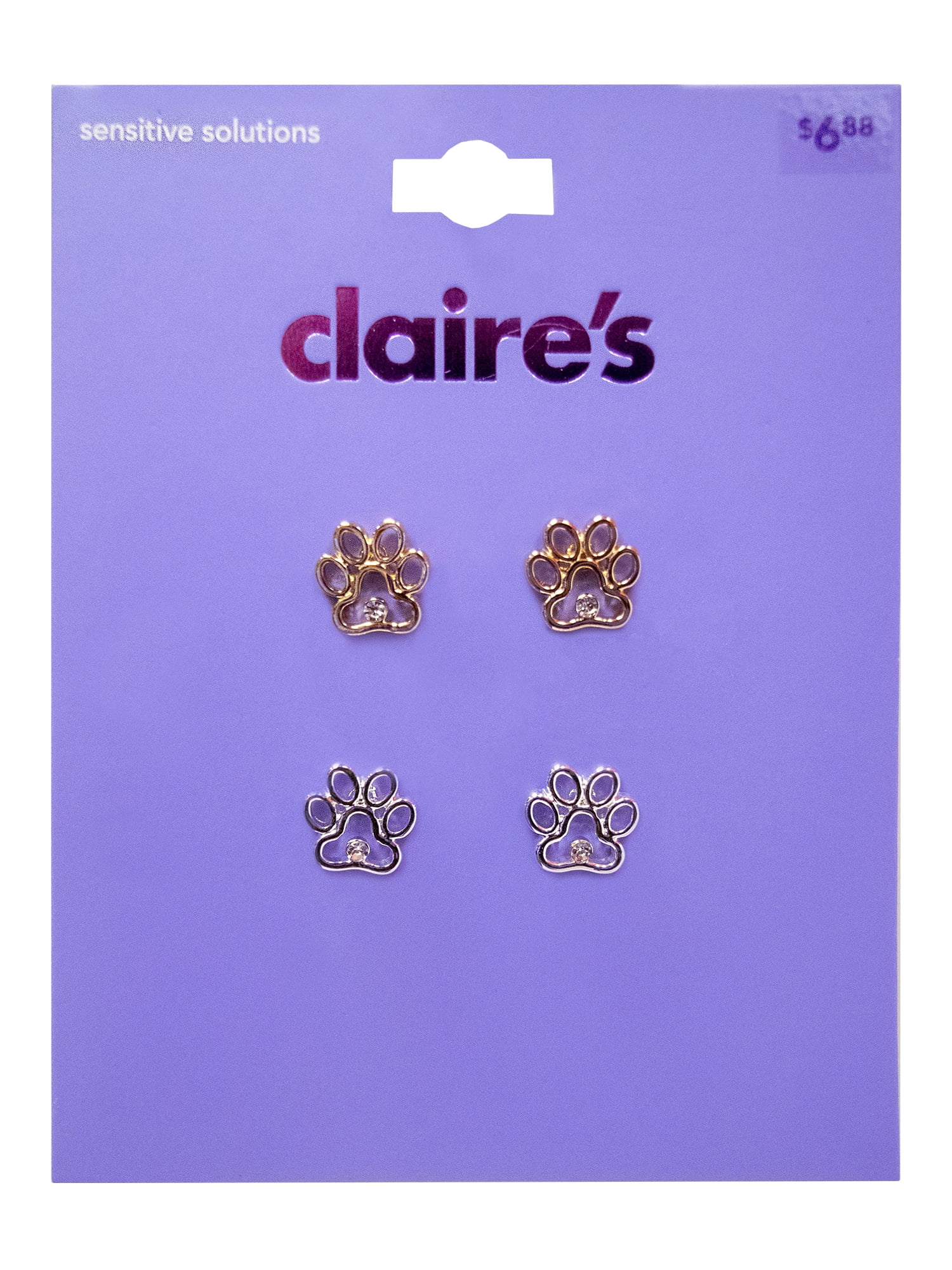 Claire's Tween Girls Adorable Silver and Gold Puppy Paw Stud Earrings Set, 2-Pack