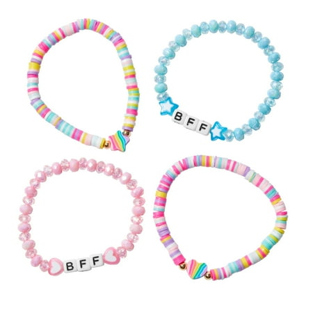Claire's Tween Girls Best Friends Forever Rainbow Beaded Bracelets, 4-Pack