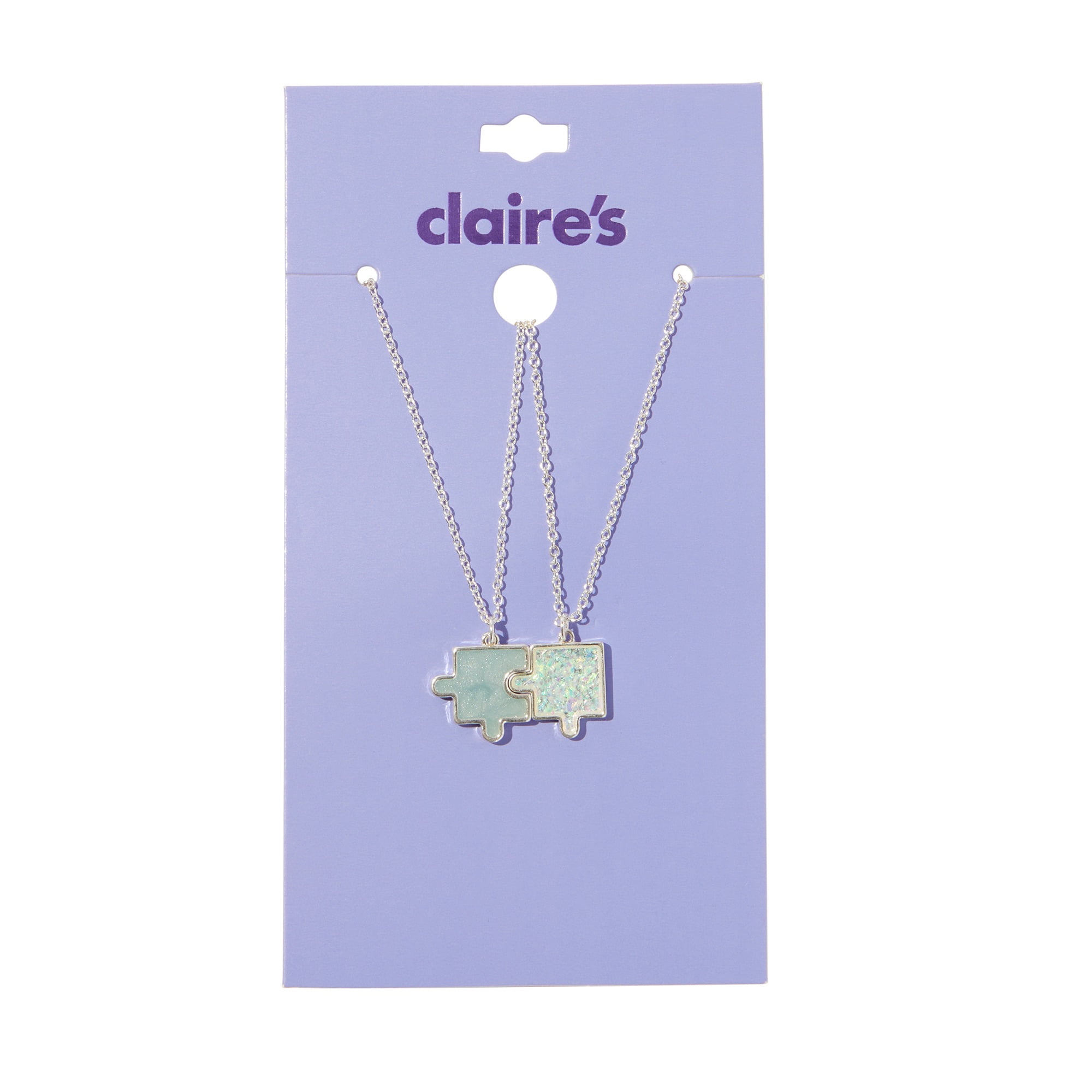 Claire's Tween Girls Best Friends Silver Puzzle Necklace Set, 2-Pack, Lobster Clasp