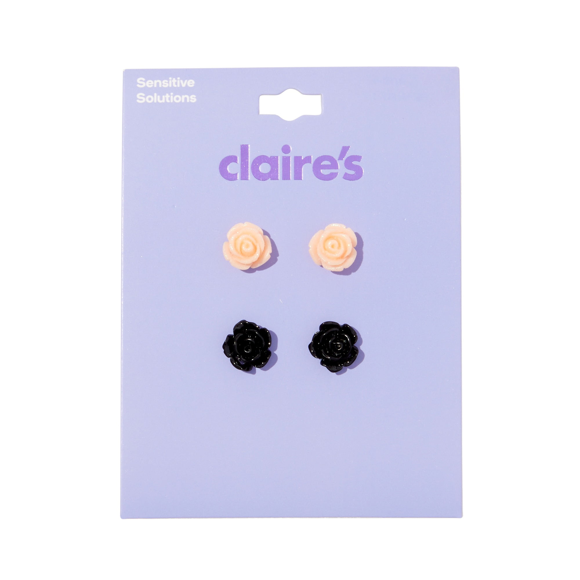 Claire's Tween Girls Black and Pink Glitter Rose Stud Earrings, 2-Pack