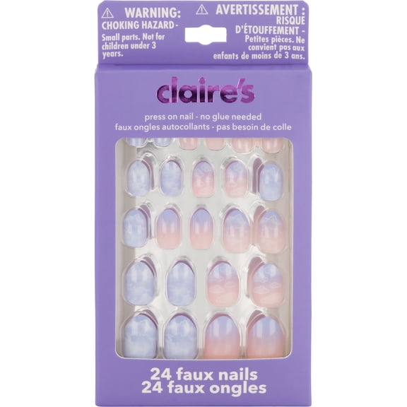 Claire's Tween Girls Blue Cloud Almond Shaped Press-on Nails, 24 Nails