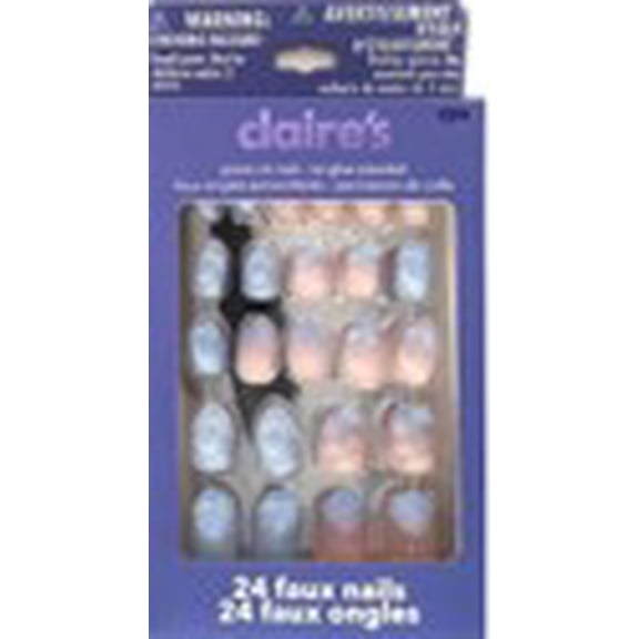 Claire's Tween Girls Blue Cloud Almond Shaped Press-on Nails, 24 Nails