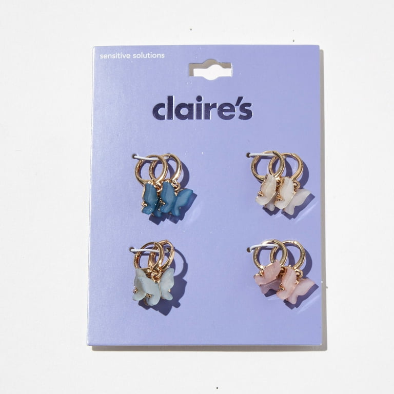 Claire's Tween Girls Butterfly Stone Hoop Earring Set, 4-Pack