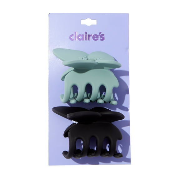 Claire's Tween Girls Classic Butterfly Medium Hair Claw Clips, Blue and Black, 2-Pack