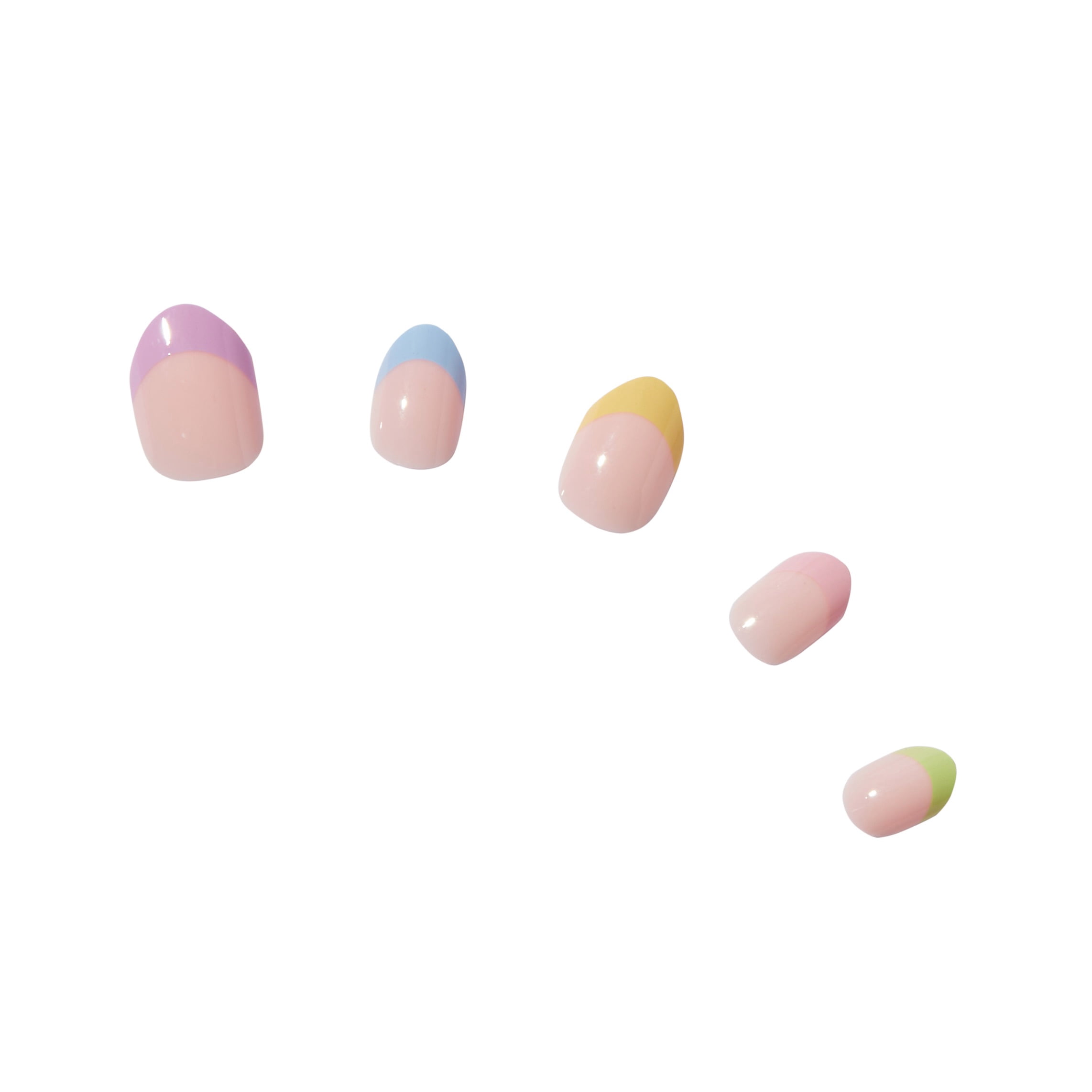 Claire's Tween Girls French Tip Pastel Rainbow Almond Shaped Press-on Nails, 24-Pack