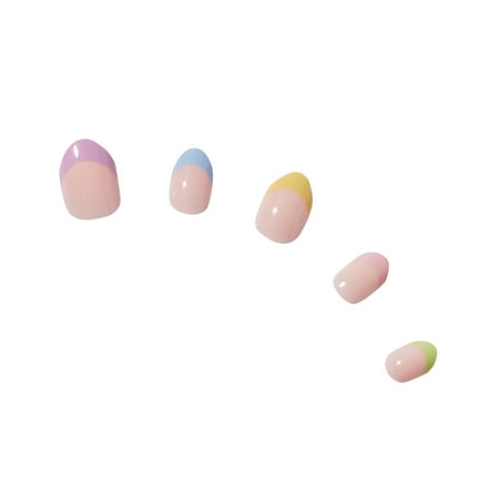 Claire's Tween Girls French Tip Pastel Rainbow Almond Shaped Press-on Nails, 24-Pack