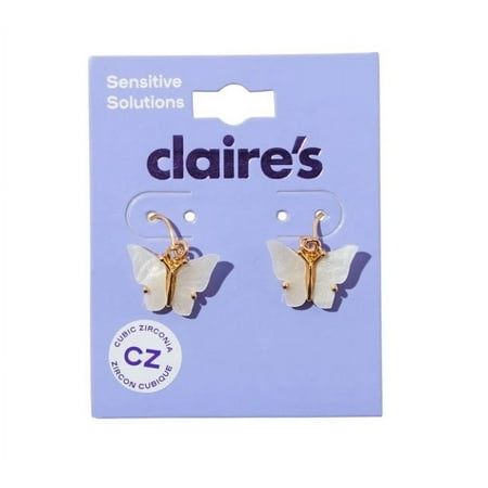 Claire's Tween Girls Gold and White Chunky Butterfly Drop Earrings