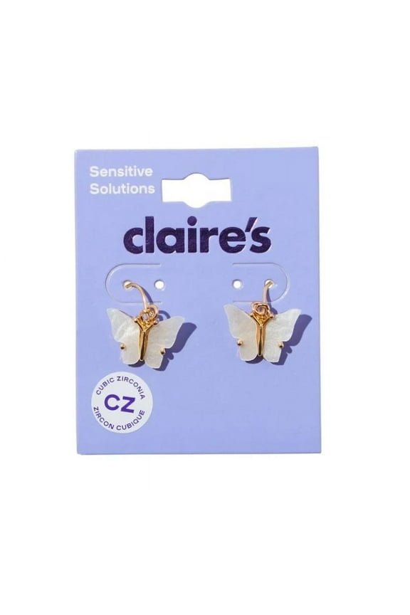 Tween Girls Gold and White Chunky Butterfly Drop Earrings