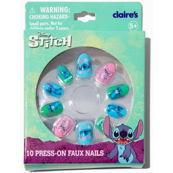Claire's Tween Girls Lilo and Stich Pink and Blue Press-on Nail Set, 10 Nails