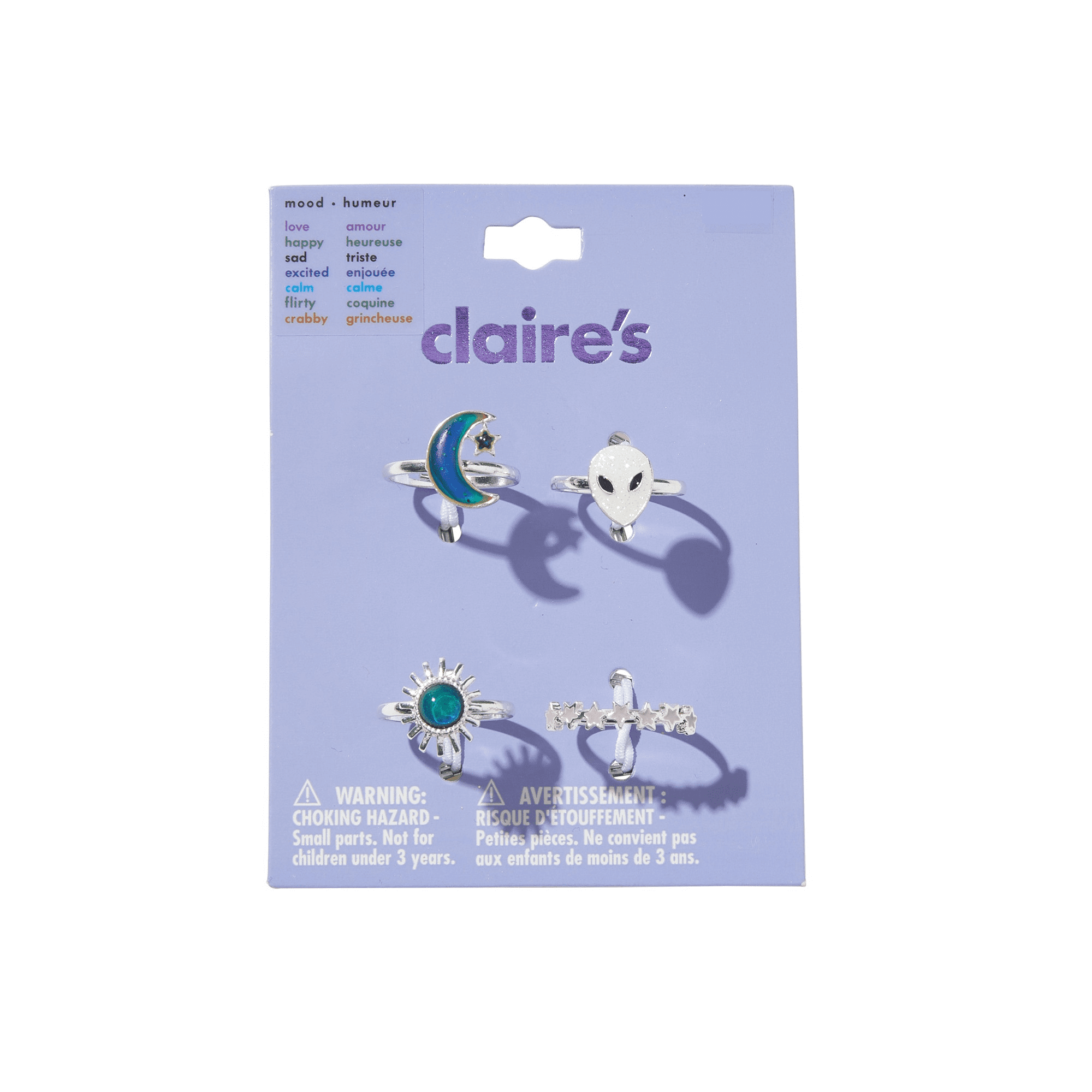 Claire's Tween Girls Outer Space Color Changing Mood Rings, 4-Pack