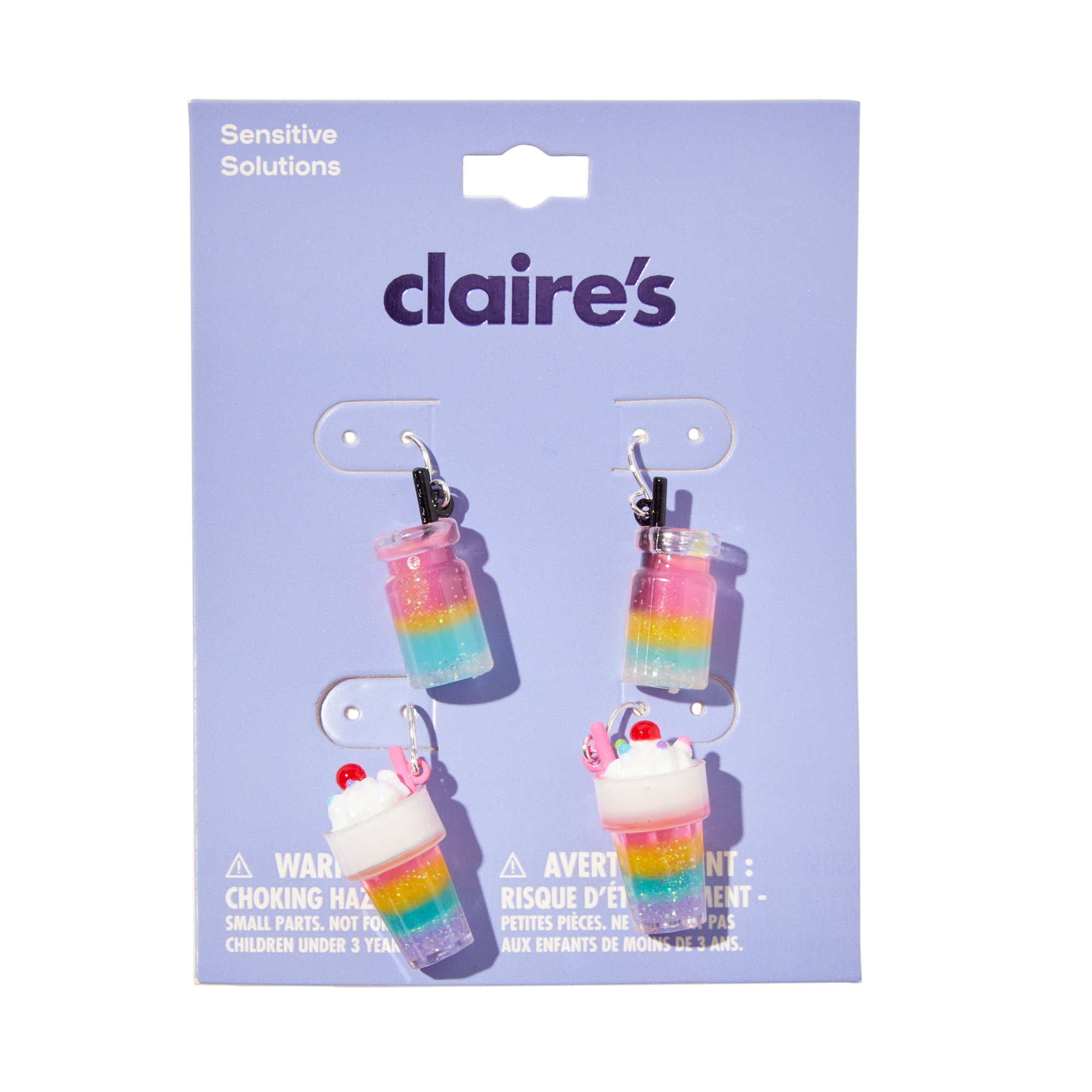 Claire's Tween Girls Rainbow Milkshake and Drink Dangle Earrings