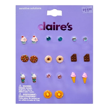 Claire's Tween Girls Sweet Treat Stud Earrings Set, Post Back, 10-Pack