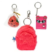 Claires Tween Marble Crystal Keychain Bundle, Holiday Gifts, Fuzzy Red Backpack