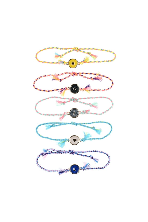 Tween Multi-color Moon and Stars Braided Bracelets Set, 5 Pieces