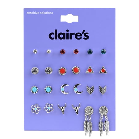 Claire's Tween Red, Turquoise and Silver Stud Earring Set, 24 Pieces