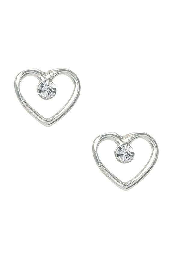 Tween Sterling Silver Heart Outline Stud Earrings, Cubic Zirconia Gemstones