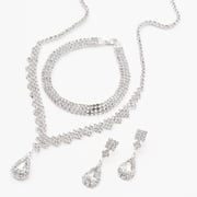 Claires Unisex Silver Cubic Zirconia Teardrop Jewelry Set 3 Pack