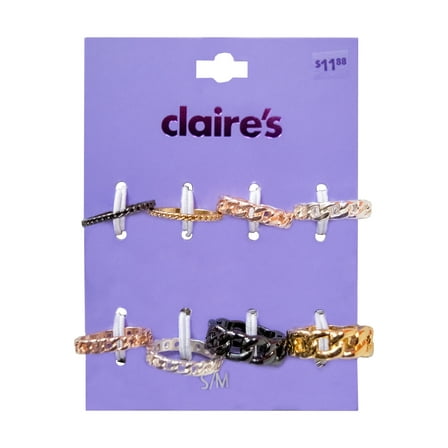 Claire's Women's Chain Rings Set, Mixed Metal, Multi-Molor, 6/7, 8 Pack, Great Gift, 73793