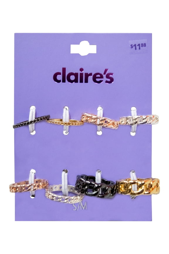 Women's Chain Rings Set, Mixed Metal, Multi-Molor, 6/7, 8 Pack, Great Gift, 73793