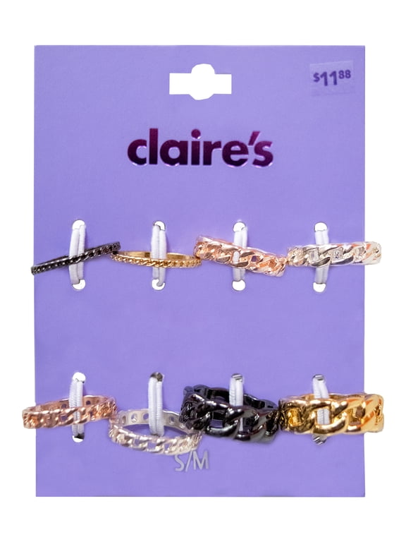 Women's Chain Rings Set, Mixed Metal, Multi-Molor, 6/7, 8 Pack, Great Gift, 73793