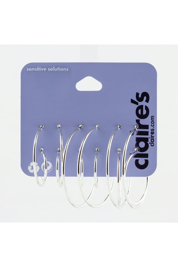 Women's Crystal Silver Graduated Hoop Earrings Set Female Adult