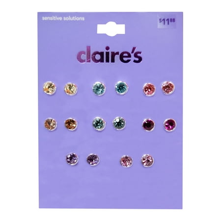 Claire's Women's Encased Crystal Dots Stud Earrings Set, Post Back, 8 Pack, 74259