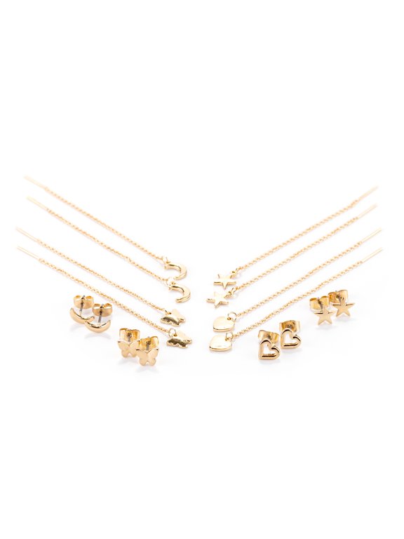Women's Gold Celestial Threaders Earrings Set, Post Back, 8 Pack, 73157