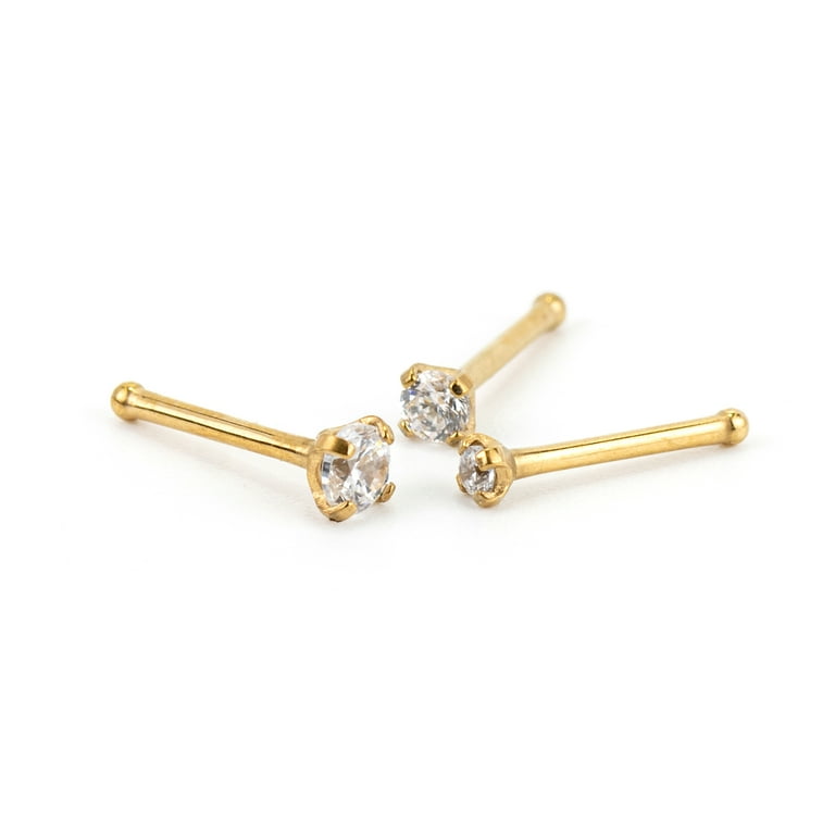 14k Solid Gold Nose Stud with Diamond CZ Small Micro Nose Bone Stud Fl –  Massete