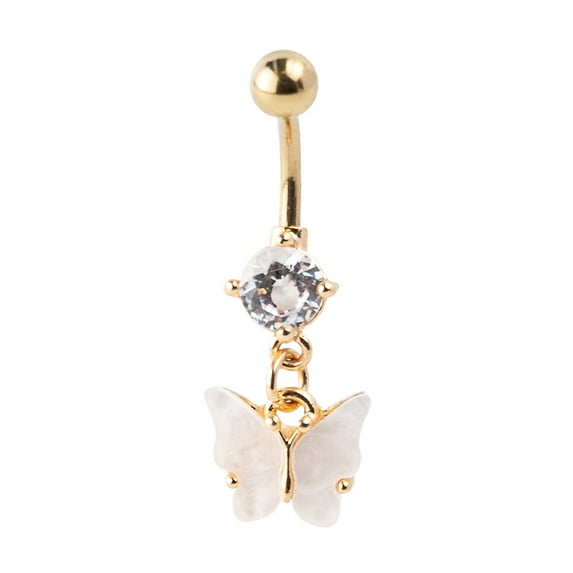 Claire's Women's Gold-tone Stainless Steel 14G Embellished Butterfly Dangle Belly Ring, 1 Pack, 93602