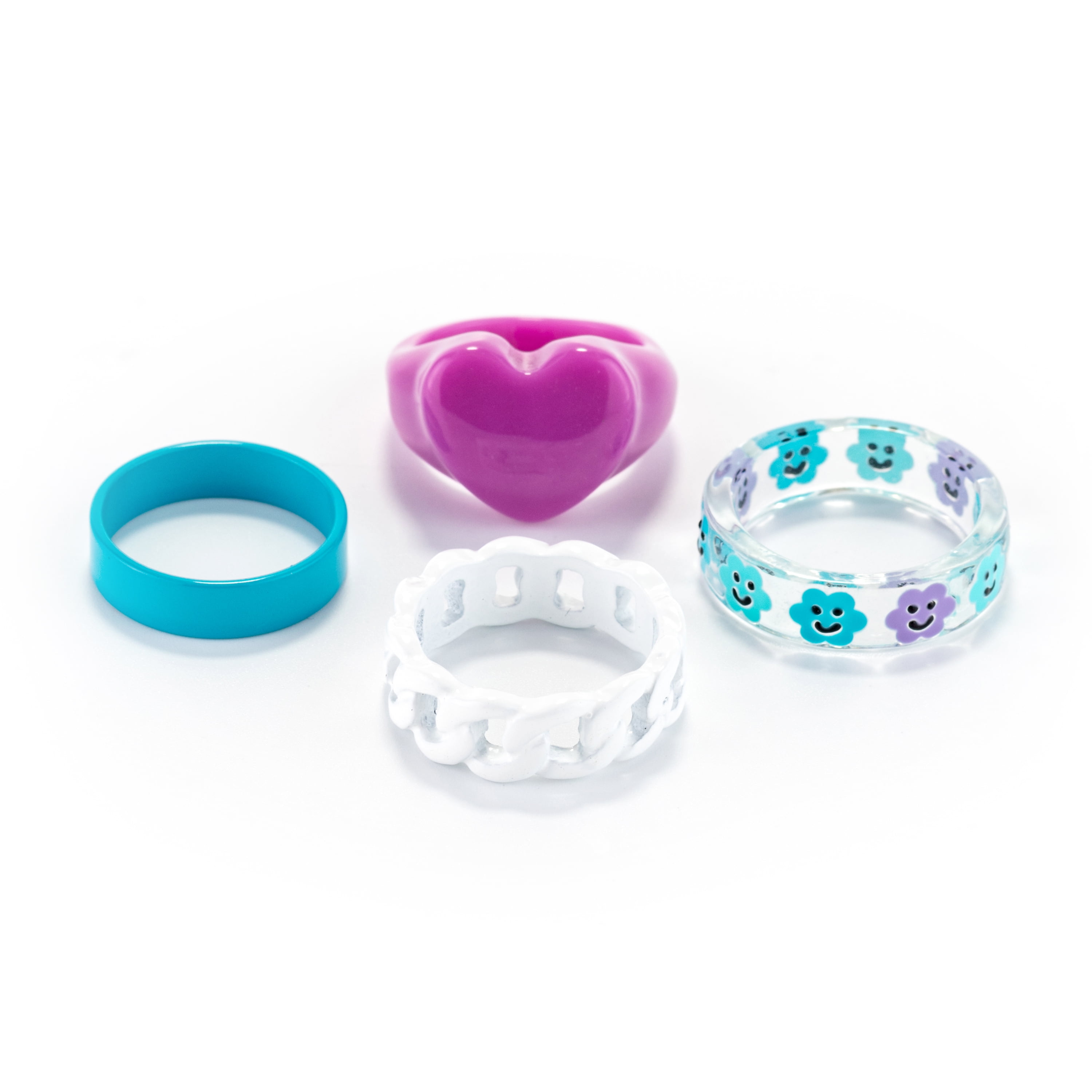 Claire's Women's Heart Daisy Resin Rings Set, Ring Size 8/9, Large