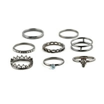 Claire's Women's Hematite Crown Rings Set, 6/7, 8 Pack, Great Gift, 73673