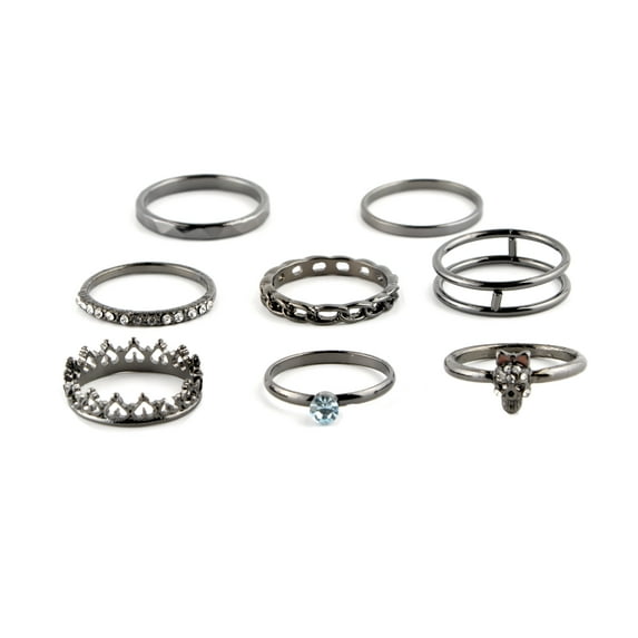 Claire's Women's Hematite Crown Rings Set, 6/7, 8 Pack, Great Gift, 73673