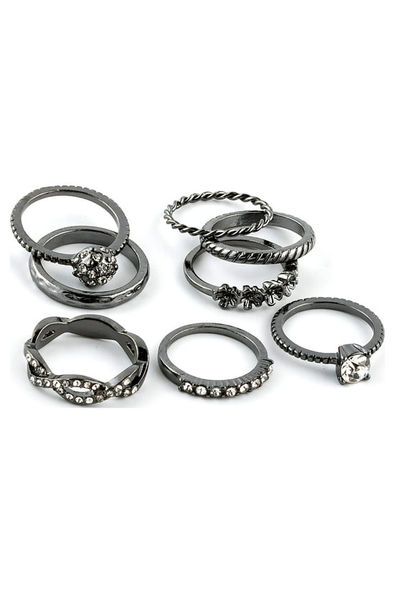 Women's Hematite Forever Glam Ring Set, Ring Size 6/7, Small/Medium, 8 Pack, 07085
