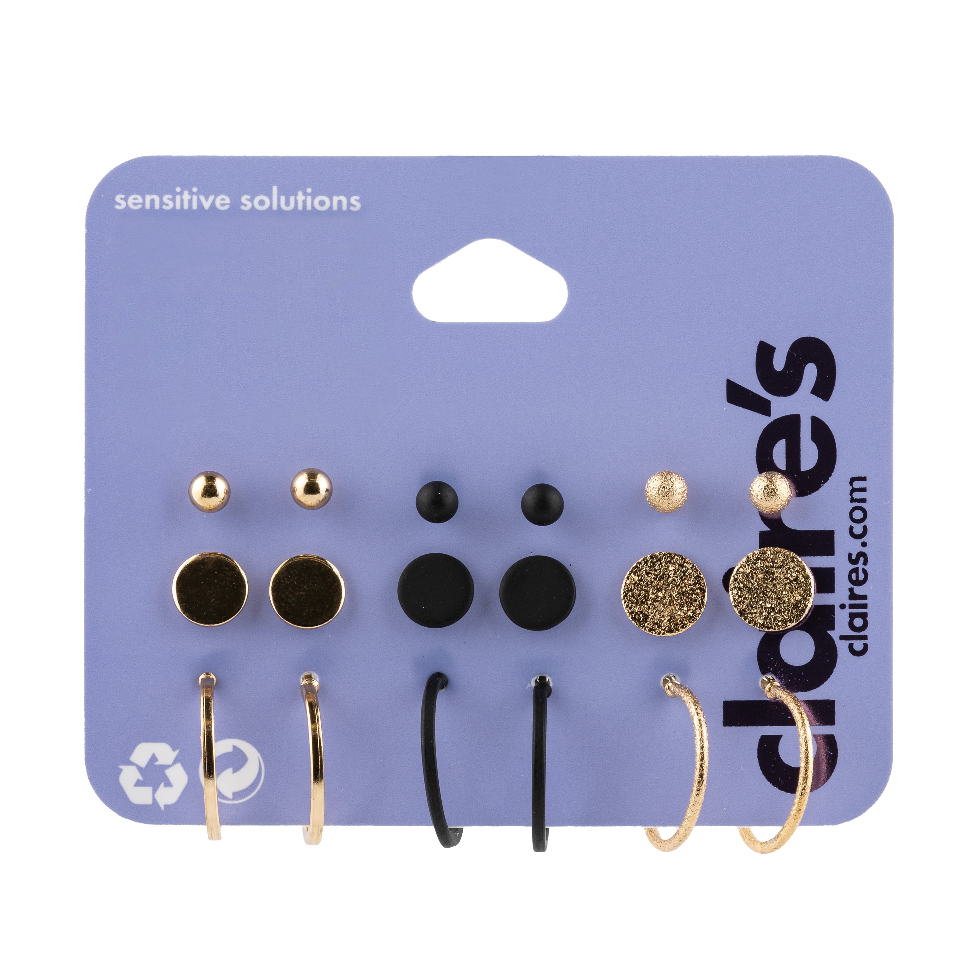 CLAIRE'S Women's Mixed Button, Hoops Stud Earrings, Post Back 9 Pack 03071 Adult Female Crystal