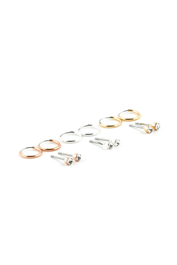 Women's Mixed Metal Crystal Stud and Hoop Earrings Set Adult Female