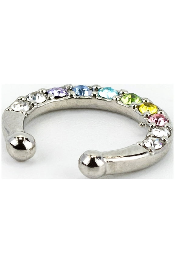Women's Rainbow Crystal Faux Septum Nose Ring, Open Hoop Closure, 1 Pack, 70072