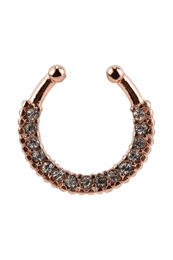 Women's Rose Gold Crystal Faux Hoop Nose Ring, Stainless Steel, 1 Pack, 12618