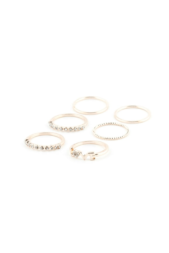 Women's Rose Gold Love Rings, Assorted Set, Size 7, 6 Pack, 06897