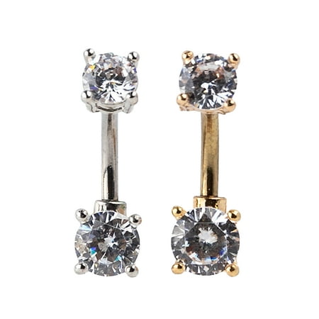 Claire's Women's Stainless Steel Cubic Zirconia 14G Belly Rings, Barbell Post, 2 Pack, 29417