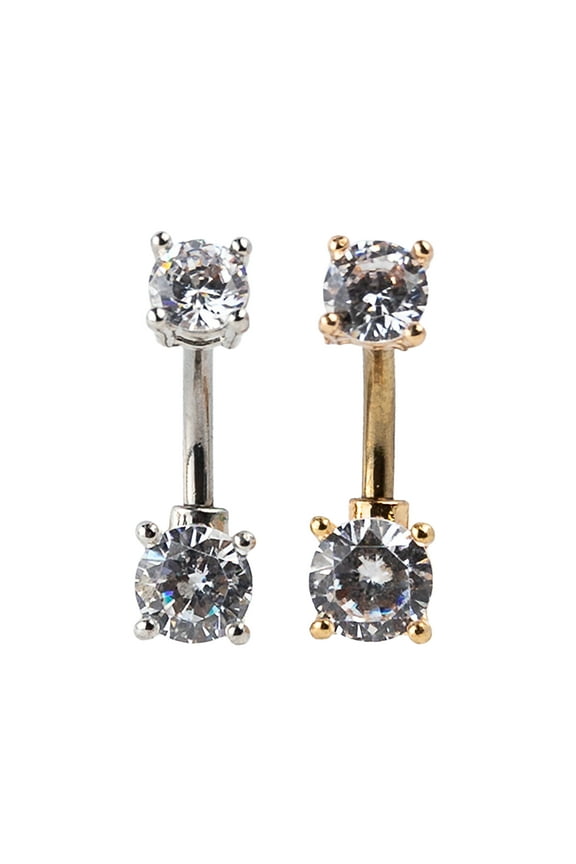 Women's Stainless Steel Cubic Zirconia 14G Belly Rings, Barbell Post, 2 Pack, 29417