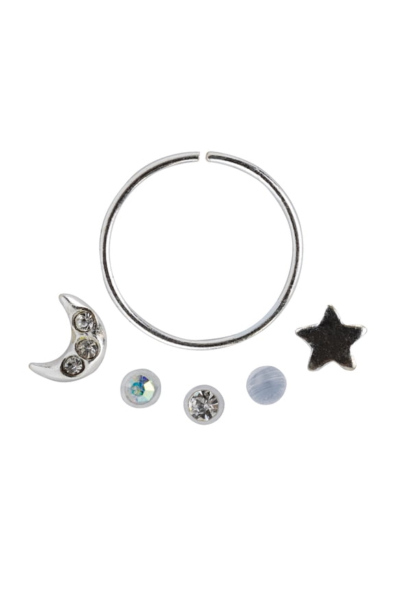 Women's Sterling Silver 20G/22G Moon and Star Nose Rings, 3 Pack