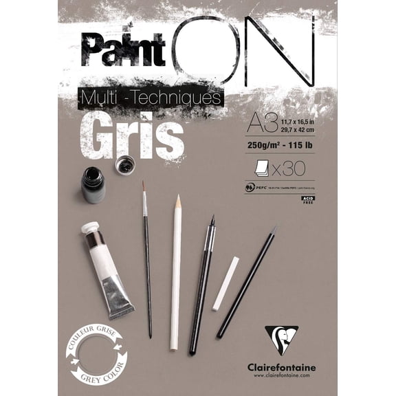 Clairefontaine PaintOn! - 30 sheets - A3 12 x 17 - Grey Paper