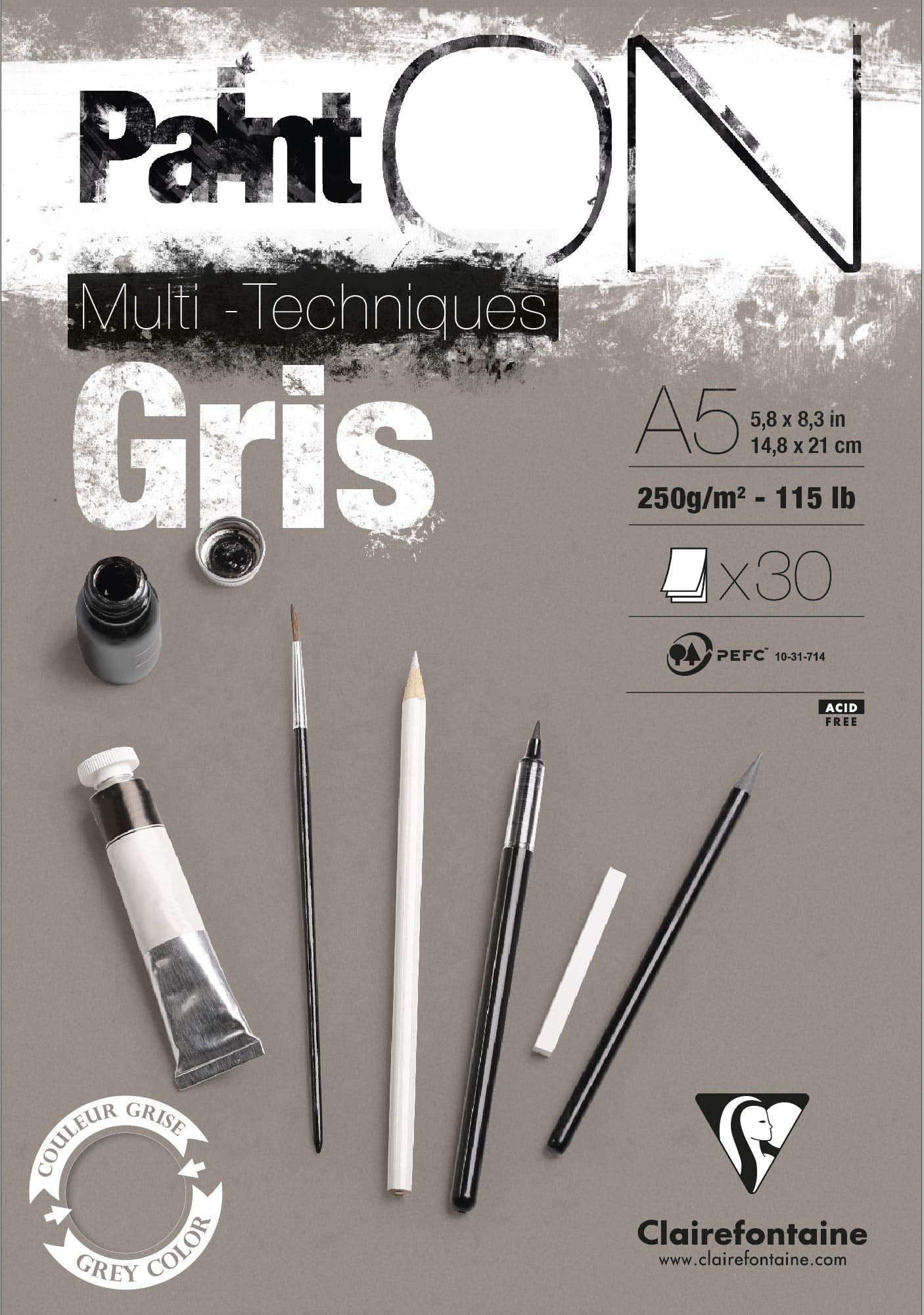 Clairefontaine PaintOn! - 30 sheets - A5 6 x 8 - Grey Paper