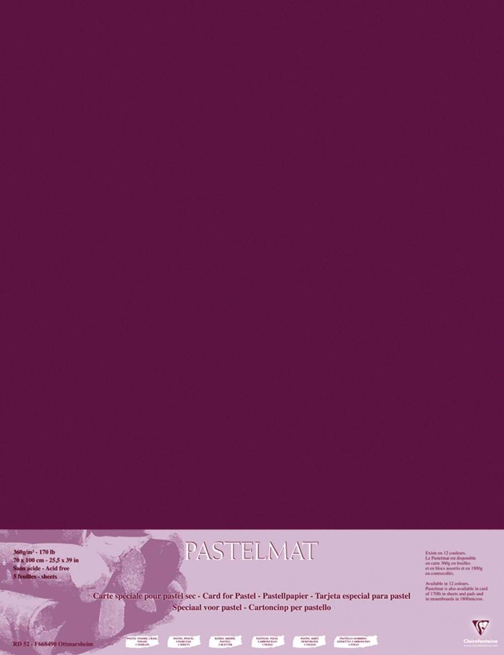 Clairefontaine Pastelmat, 70x100cm, 360g-Wine (5 Sheets), 70 x 100 cm,  Burgundy 