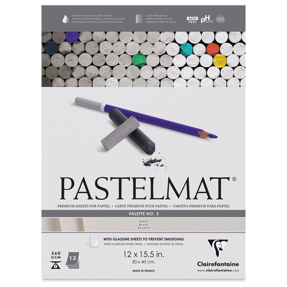 Clairefontaine Pastelmat Glued Pad - Palette No. 3 - 12 x 15 3/4 Inches 30 x 40 cm - 360g - 12 Sheets - White