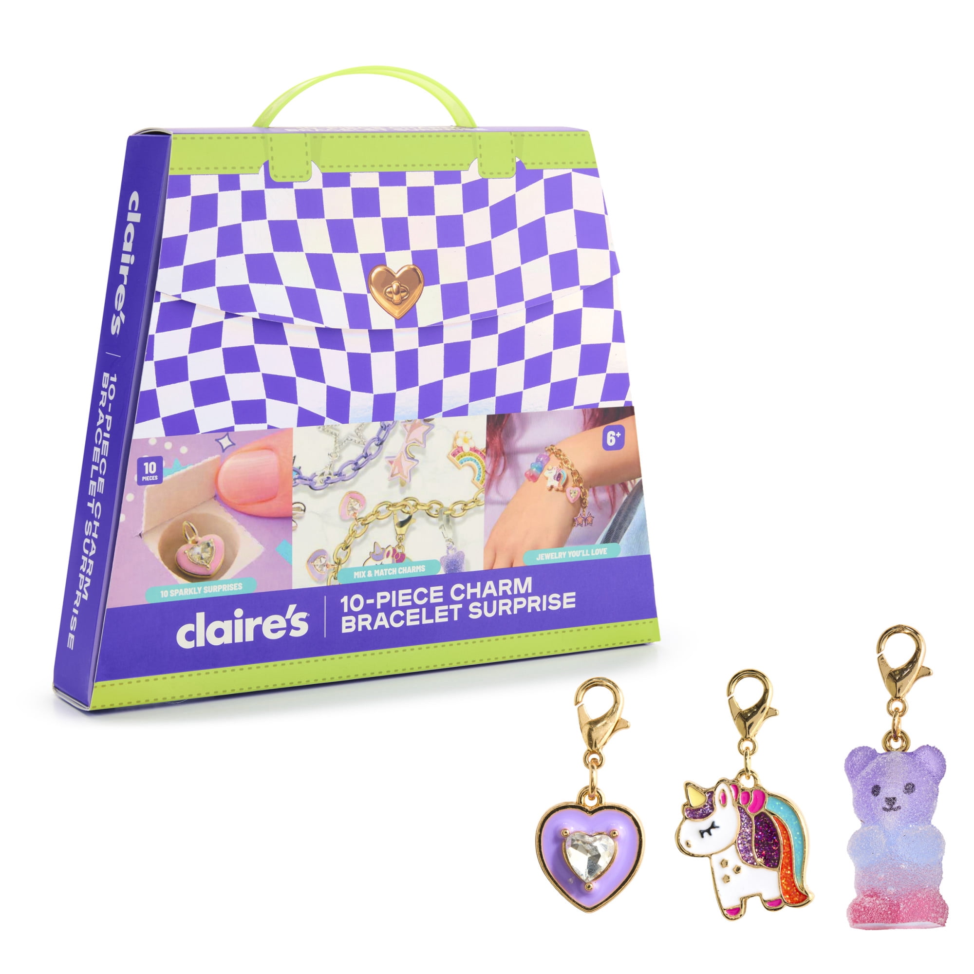 Claire's 10-Piece Surprise Charm Bracelet Jewelry Set with 2 Bracelets & 8 Charms