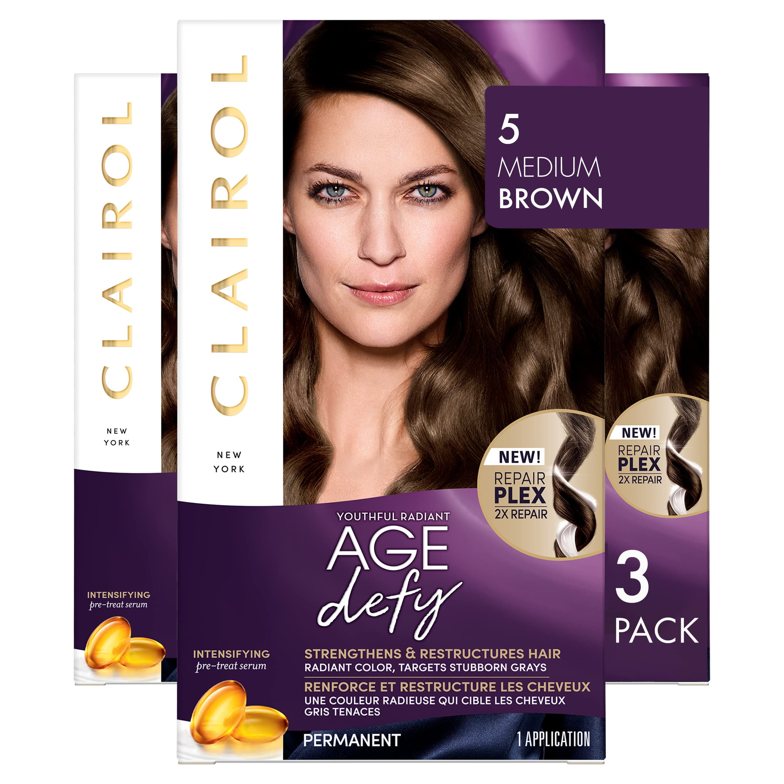 Clairol Age Defy Permanent Hair Dye, 5 Medium Brown Hair Color, Pack Of